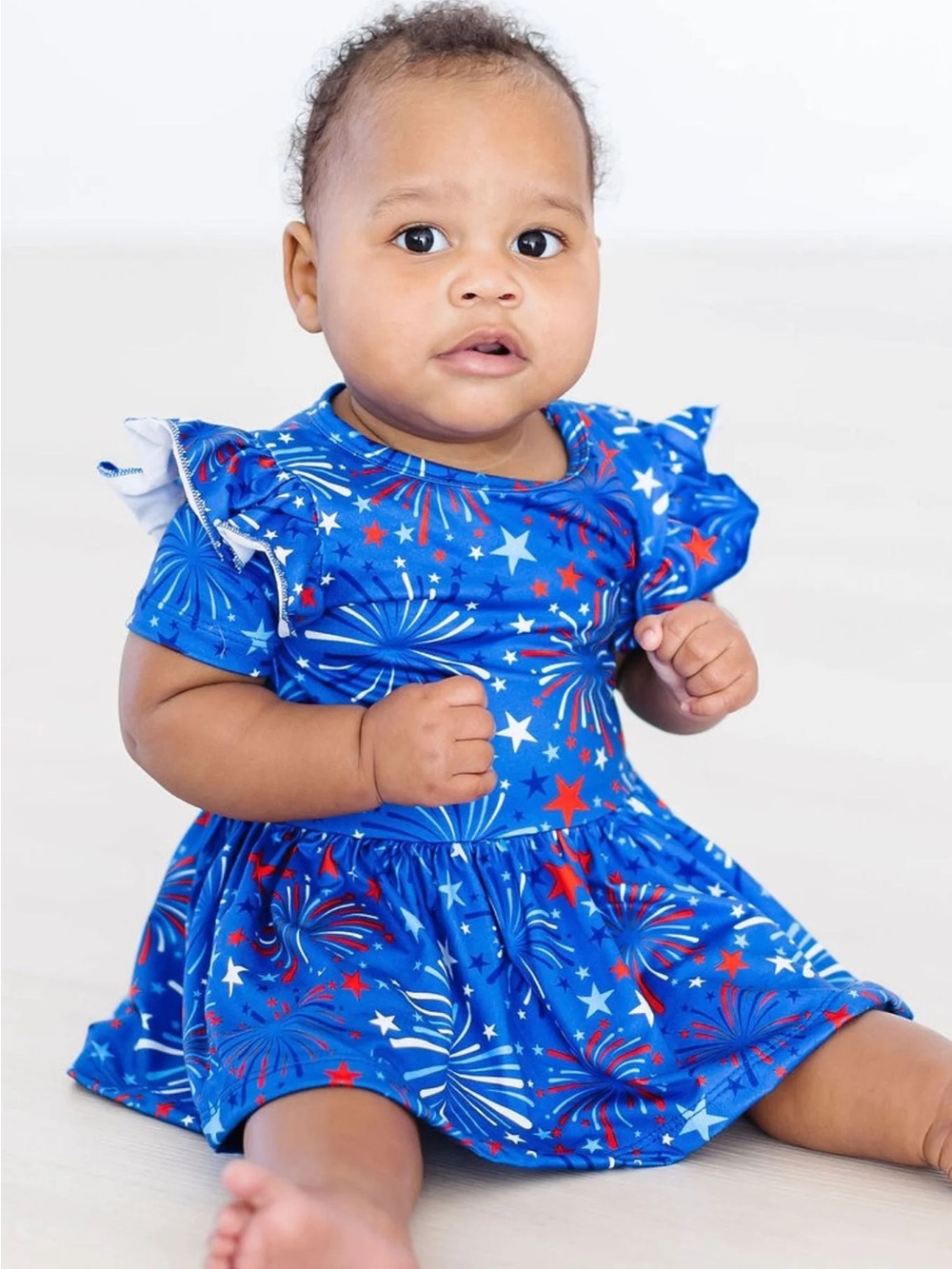 Mila & Rose Baby Girls Blue Fireworks Patriotic Ruffle Bodysuit